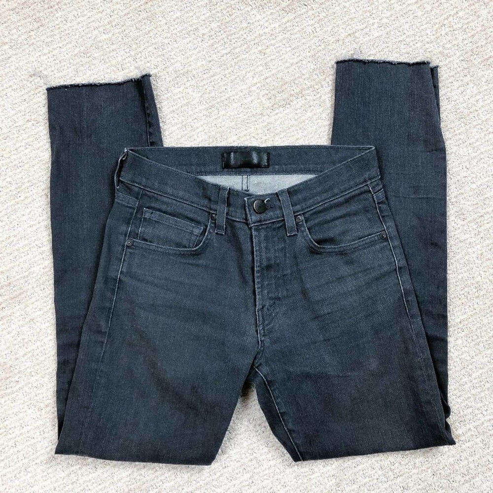 J Brand Dark Grey Stone Wash Raw Hem Skinny Jeans